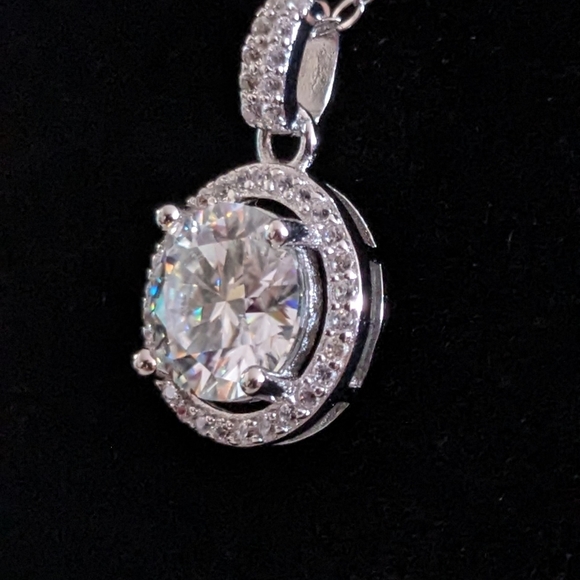 3 CT Genuine Moissanite Halo Bridal, Engagement Necklace 925 sterling silver - Picture 2 of 8